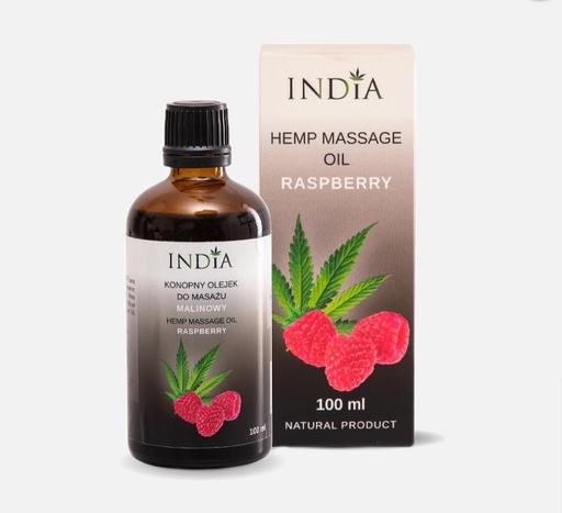 India , Huile de massage au chanvre parfum framboise, 100 ml