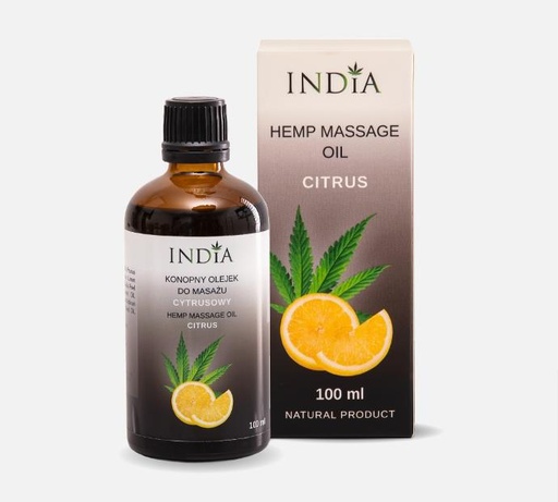 India , Huile de massage au chanvre parfum agrumes, 100 ml